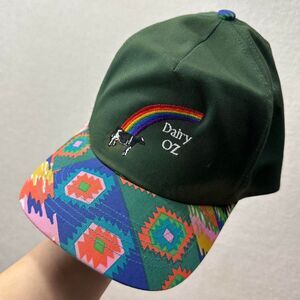 Vintage 80s 90s Funky Geometric Dairy Oz Rainbow and Cow Dad Hat Cap